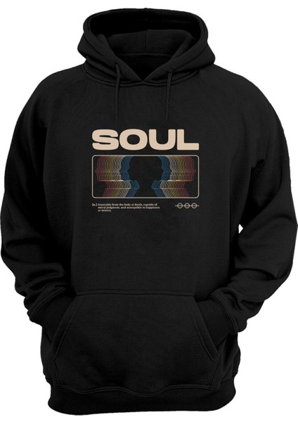 Unisex Soul, Ruh Baskılı Siyah Normal Kalıp Şardonlu Kalın Sweatshirt