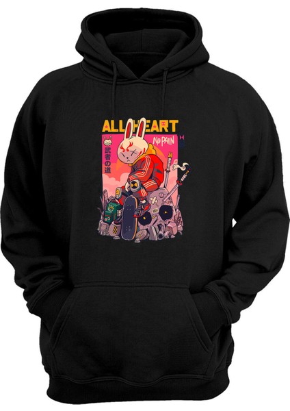 Unisex All Heart, No Paın Baskılı Siyah Normal Kalıp Şardonlu Kalın Sweatshirt