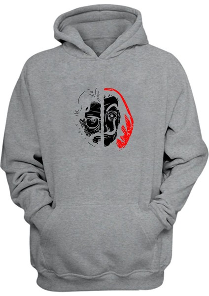 Unisex La Casa De Papel Profesör Baskılı Gri Normal Kalıp Şardonlu Kalın Sweatshirt