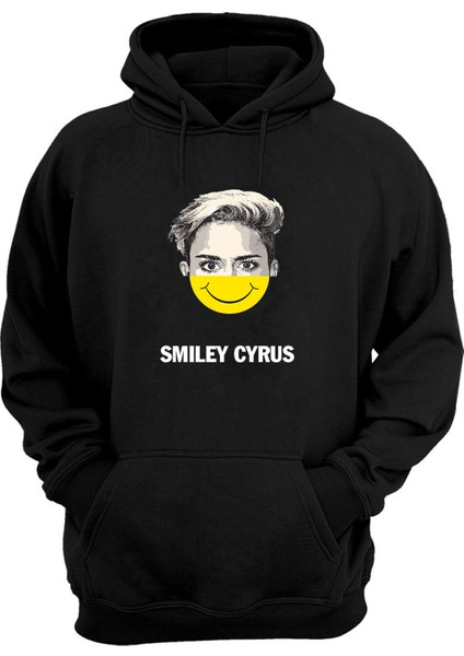 Unisex Smiley Cyrus Baskılı Siyah Normal Kalıp Şardonlu Kalın Sweatshirt