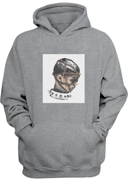 Unisex Tasmalı Çocuk Baskılı Gri Normal Kalıp Şardonlu Kalın Sweatshirt