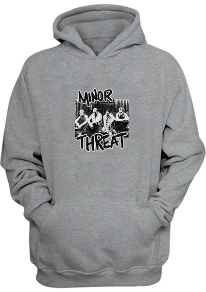 Unisex Mınor Threat Baskılı Gri Normal Kalıp Şardonlu Kalın Sweatshirt