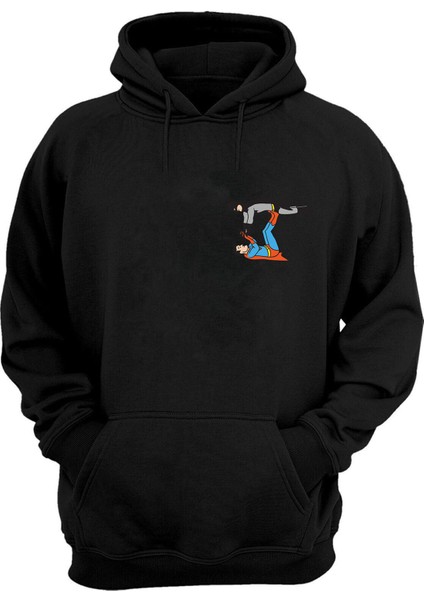 Unisex Batman ve Süperman Oyun Baskılı Siyah Normal Kalıp Şardonlu Kalın Sweatshirt