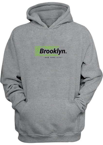 Unisex Brooklyn, New York Cıty Baskılı Gri Normal Kalıp Şardonlu Kalın Sweatshirt