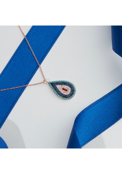 925 Ayar Rose Kaplama Damla Nazar Boncuklu Gümüş Kolye fiyatları