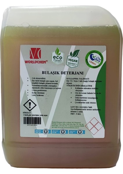 Bitkisel Worldchem Elde Bulaşık Deterjanı 5lt Gimdes Sertifikalı