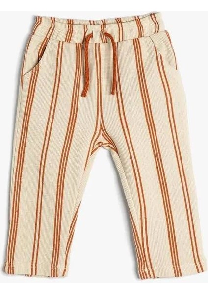 4SMB40083TK Koton Erkek Bebek Eşofman Alt Ekru Çizgili