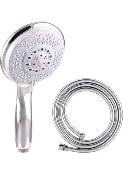 Plus 5 Fonksiyonlu Kaliteli Duş Başlığı + 5 Katmanlı Pvc Duş Hortumu 150CM (Gümüş) 1. Kalite Duş Seti - 5 Yıl I