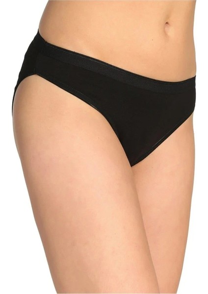 Siyah Bayan Elastan Düz Bikini Külot 6 Adet