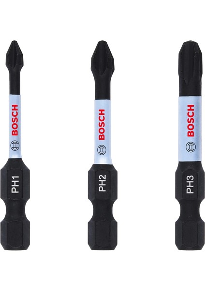 Professional 3 Adet. Impact Control Tornavida Ucu Ph Seti (50 Mm, Altıgen Şaft, Maymuncuk ve Tıklama, Darbe Sürücüleri Için Aksesuarlar)