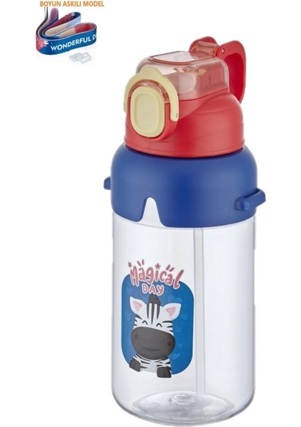 Boyun Askılı Kalın Pipetli Kilitli Kapak 650 ml Okul Su Matarası