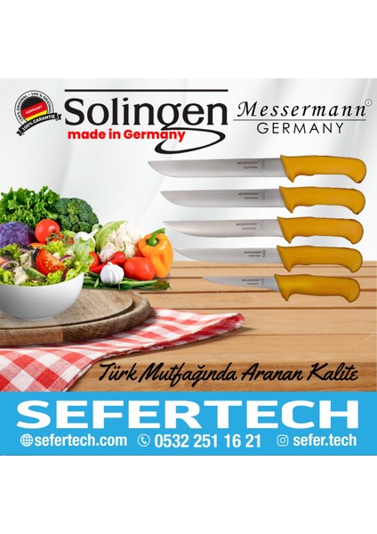 Messermann Germany Sefertech | Bıçak Seti - (5 Parça / Sarı) Solingen Şef Bıçağı Takımı