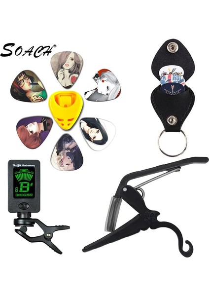 3 Tarzı Çizgi Film 0.96MM Soach Yeni Süper Değerli Alet Kiti Gitar Akort Aleti + Capo + Plectrum Tutucu + Anahtarlık + 6 Renk Seçtikleri Gitar Parçaları Aksesuarlar (Yurt Dışından)