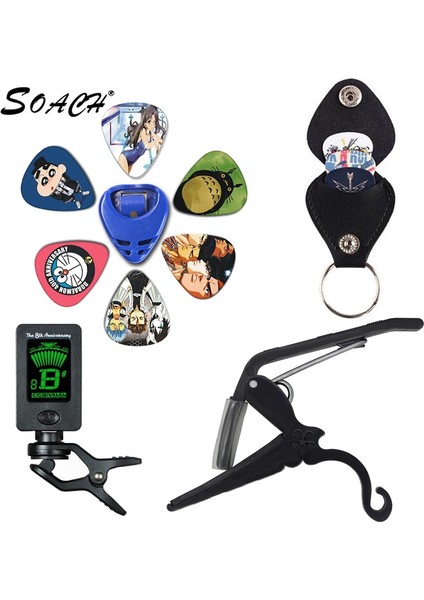 1 Stil Çizgi Film 0,71 mm Soach Yeni Süper Değerli Alet Kiti Gitar Akort Aleti + Capo + Plectrum Tutucu + Anahtarlık + 6 Renk Seçtikleri Gitar Parçaları Aksesuarlar (Yurt Dışından)