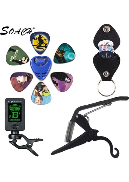Çizgi Film 2 Stili 0,46 mm Soach Yeni Süper Değerli Alet Kiti Gitar Akort Aleti + Capo + Plectrum Tutucu + Anahtarlık + 6 Renk Seçtikleri Gitar Parçaları Aksesuarlar (Yurt Dışından)