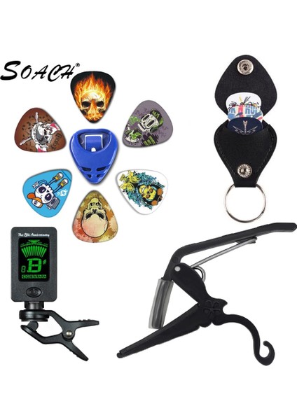 Çizgi Film 2 Stili 0,46 mm Soach Yeni Süper Değerli Alet Kiti Gitar Akort Aleti + Capo + Plectrum Tutucu + Anahtarlık + 6 Renk Seçtikleri Gitar Parçaları Aksesuarlar (Yurt Dışından)