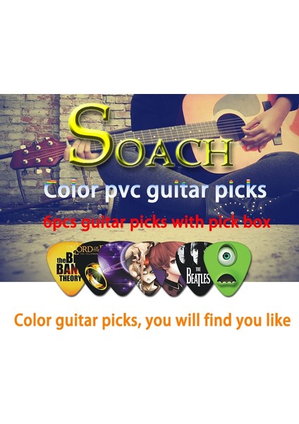 Çizgi Film 2 Stili 0,46 mm Soach Yeni Süper Değerli Alet Kiti Gitar Akort Aleti + Capo + Plectrum Tutucu + Anahtarlık + 6 Renk Seçtikleri Gitar Parçaları Aksesuarlar (Yurt Dışından)