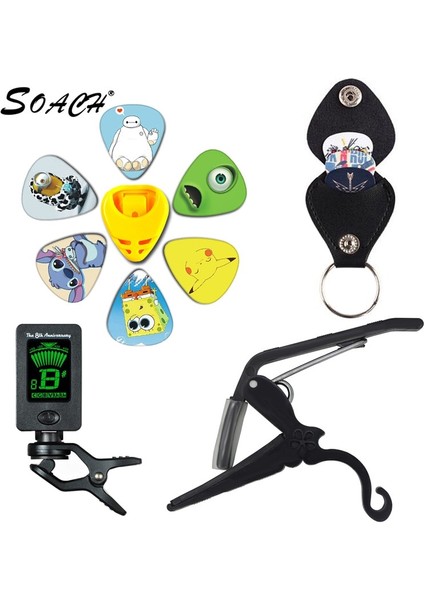4 Tarzı Çizgi Film 0.96MM Soach Yeni Süper Değerli Alet Kiti Gitar Akort Aleti + Capo + Plectrum Tutucu + Anahtarlık + 6 Renk Seçtikleri Gitar Parçaları Aksesuarlar (Yurt Dışından)