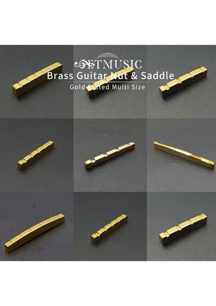 4 String 42X3X5.5MM Stili Elektrik Gitar, Akustik Gitar, Bas Gitar Parçaları Için Tel Pirinç Somun ve Eyer Tel Çok Boyutlu Pirinç Altın Kaplama (Yurt Dışından)
