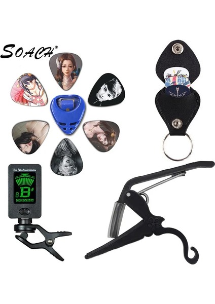 Bayan Tarzı 0.96MM Soach Yeni Süper Değerli Alet Kiti Gitar Akort Aleti + Capo + Plectrum Tutucu + Anahtarlık + 6 Renk Seçtikleri Gitar Parçaları Aksesuarlar (Yurt Dışından)