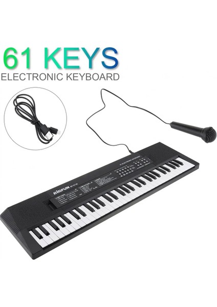 Siyah Stil 61 Tuşlar Elektronik Klavye Piyano Dijital Müzik Mikrofonlu Tuş Takımı Çocuklara Hediye Müzikal Aydınlanma (Yurt Dışından)