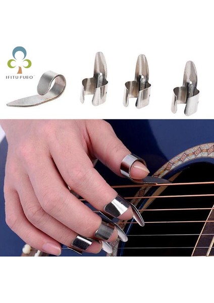 Paslanmaz Çelik 1 Başparmak ve 3 Parmak Tırnak Gitar Pena Seti Metal Akustik Elektro Bas Gitar Aksesuarları Gyh (Yurt Dışından)