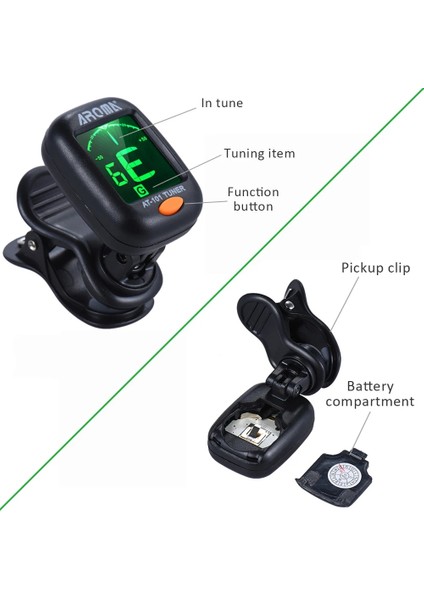 AT-01A Stili Aroma AT-01A Gitar Tuner Katlanabilir Dönebilen Klipsli Tuner Bas Ukulele Kromatik Gitar Aksesuarları Için Yüksek Hassasiyet (Yurt Dışından)