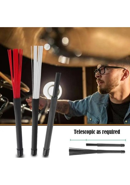 Siyah Stil Et Geri Çekilebilir Naylon Caz Davul Fırçalar 23CM Davul Lastik Saplı Perküsyon Bateri Müzik Aksesuarları (Yurt Dışından)