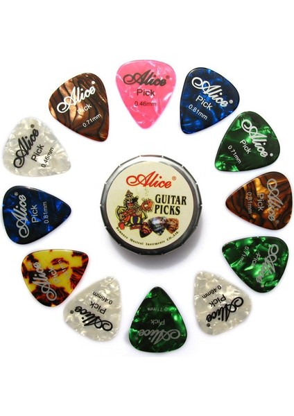 Sevimli Mini Metal Teneke Kutuda Ince ve Orta Renkli Selüloit Akustik Gitar Seçtikleri - Alice A011C (Yurt Dışından)
