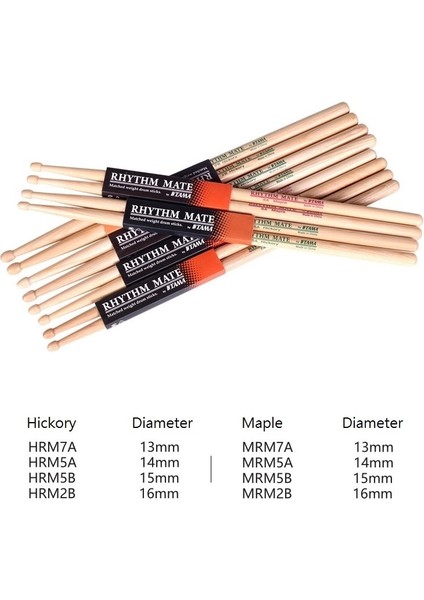 Hrm 5b Akçaağaç Stili Tama Rhythm Mate Davul Çubuğu Hrm 5A 5b 2b 7A Hickory Maple Drumsticks (Yurt Dışından) fiyatları