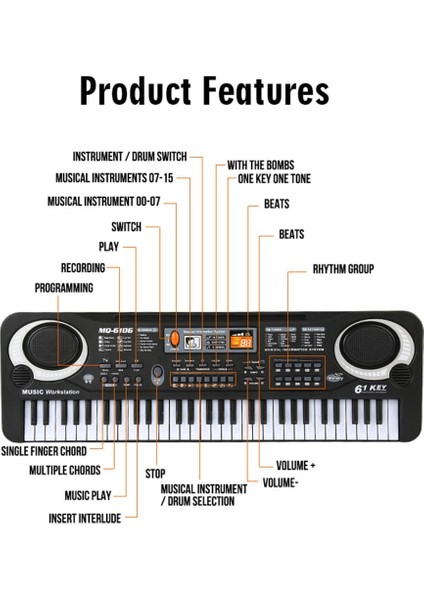 Siyah Stil 61 Tuş Müzik Elektronik Klavye Dijital Piyano Mikrofonlu Org (Yurt Dışından) modelleri