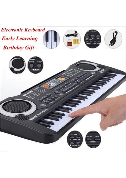 B Tipi Pembe Tarzı 61 Tuşlar Piyano Dijital Müzik Elektronik Klavye Klavye Siyah Elektrikli Piyano Mikrofonlu Çocuklara Hediye Klavye Enstrümanı Sıcak! (Yurt Dışından)