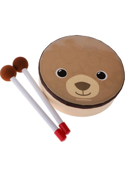Çırpıcılı Ahşap El Tamburu, Çocuklar Için Baskılı Karikatür Ayı Deseni Bebek Bebekleri Erkek Kız Çocukları (Yurt Dışından)