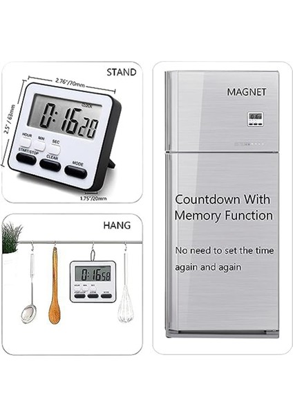 Mutfak Zamanlayıcı Geri Sayım Geri Sayımı, Çok Fonksiyonlu Çalar Saat, Masa Saati, Siyah (Yurt Dışından) fiyatları