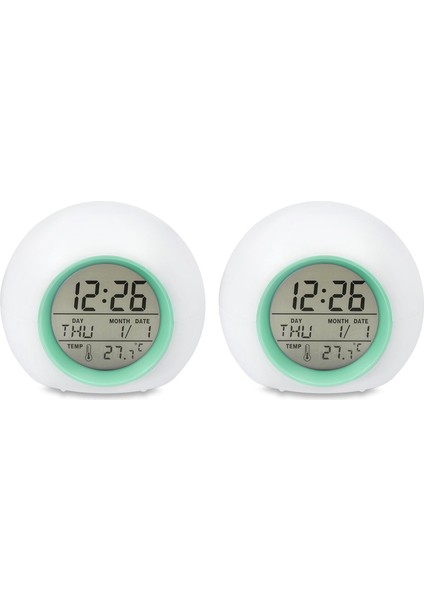 2x Çocuk Çalar Saat - Yatak Odaları Için 7 Renk Değiştirme, Basma Kontrolü ve Erteleme Işlevli Uyandırma Işığı Dijital Saat (Yurt Dışından)