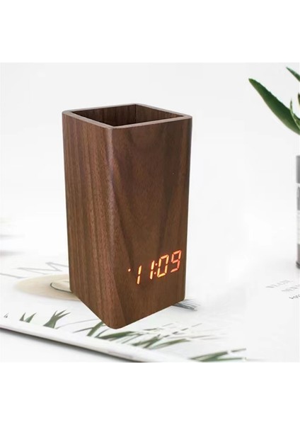 Yaratıcı Kalem Tutucu Saat LED Elektronik Saat Masaüstü Kalem Tutucu Öğrenci Kırtasiye Ses Kontrollü Elektronik Saat B (Yurt Dışından)
