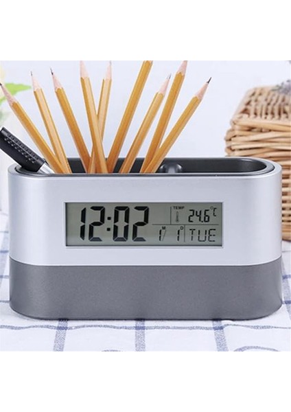 Sessiz Çalar Saat, Masa Saati, Elektronik Dijital Kalem Tutucu, Araçlar Isim Kartı Tutucu, Takvim Sıcaklık Göstergesi Zamanlayıcı (Yurt Dışından)