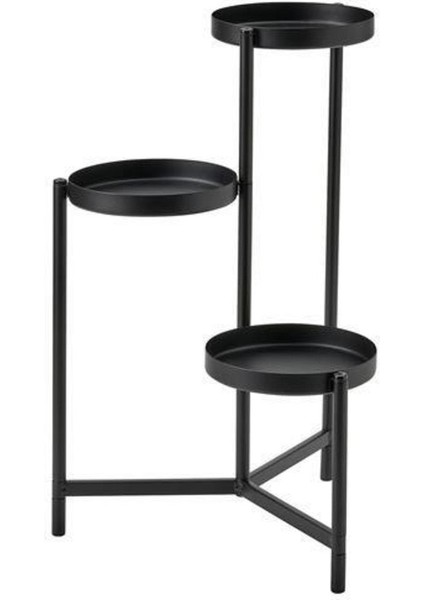 3 Katlı Çiçeklik-Saksılık Yuvarlak Sehba Siyah Renk 58 cm -Çelik Iç Dış Mekana Uygun