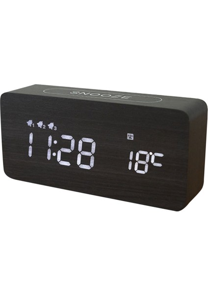 Çalar Saat LED Dijital Ahşap Usb/aaa Powered Askı Sıcaklığı Nem Ses Kontrolü Erteleme Elektronik Masa Saati 2 (Yurt Dışından)