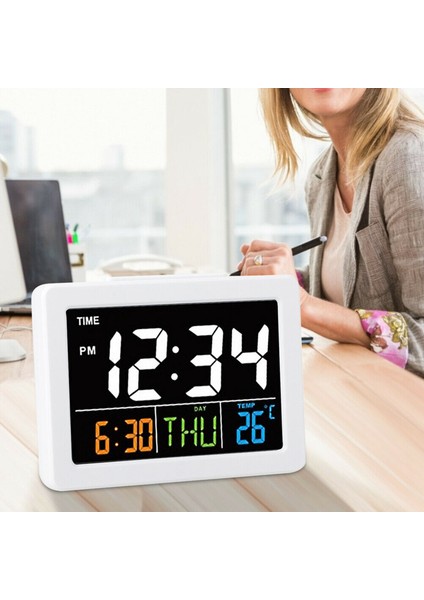 Sıcaklık Tarihi Göstergeli 2x Renkli Büyük Ekran LCD Elektronik Masa Çalar Saati (Yurt Dışından)