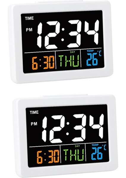 Sıcaklık Tarihi Göstergeli 2x Renkli Büyük Ekran LCD Elektronik Masa Çalar Saati (Yurt Dışından)