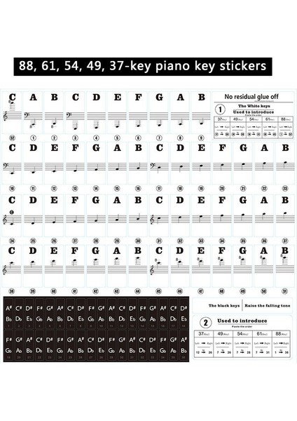 Siyah Stil Piyano Sticker Şeffaf Piyano Klavyesi Sticker Çocuklar Için Çıkarılabilir Elektronik Klavye Tuşlu Piyano Sticker (Yurt Dışından)