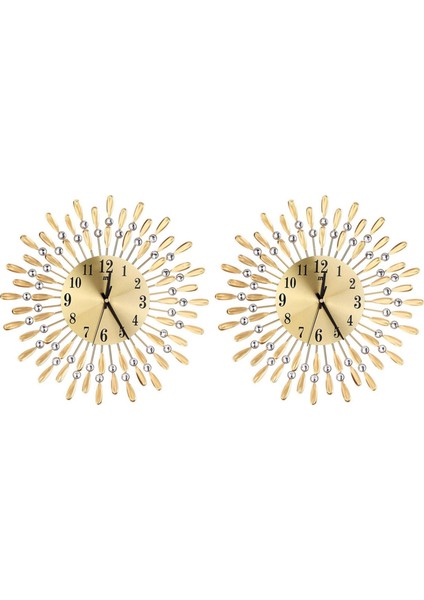 2 Adet 15 Inç 3D Büyük Duvar Saati Parlak Rhinestone Güneş Tarzı Modern Oturma Odası Dekor (Altın) (Yurt Dışından)