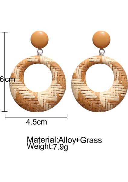 Yeni Takı El Yapımı Bohem Ahşap Rattan Hasır Hasır Damla Küpe Vintage Bambu Hasır Geometrik Daire Küpe Aksesuarları Bej (Yurt Dışından)