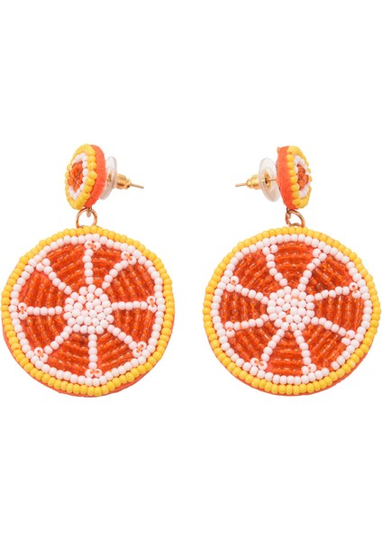 El Dokuma Renkli Pirinç Boncuklu Meyve Turuncu Kolye Küpe Meyve Küpe Kırmızı (Yurt Dışından)