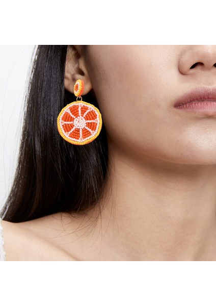 El Dokuma Renkli Pirinç Boncuklu Meyve Turuncu Kolye Küpe Meyve Küpe Kırmızı (Yurt Dışından) modelleri