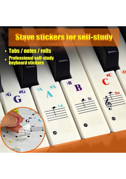 B Tarzı Çocuklar Için Piyano Çıkartmaları Renkli Şeffaf Piyano Klavye Çıkartmaları Tam Set Sticker Evde Yeniden Kullanılabilir (Yurt Dışından)