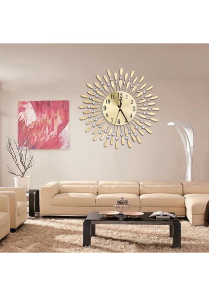 2 Adet 15 Inç 3D Büyük Duvar Saati Parlak Rhinestone Güneş Tarzı Modern Oturma Odası Dekor (Altın) (Yurt Dışından)