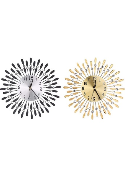 2 Adet 15 Inç 3D Büyük Duvar Saati Parlak Rhinestone Güneş Tarzı Modern Oturma Odası Dekor (Altın) (Yurt Dışından)