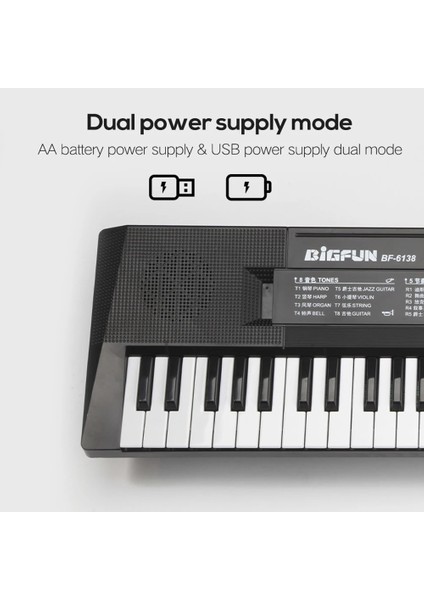C Tipi USB Stili 61 Tuşlar Dijital Müzik Elektroano Klavye Piyano Çocuklar Yeni Başlayanlar Için Mikrofon Işlevli Çok Fonksiyonlu Elektrikli Piyano (Yurt Dışından)